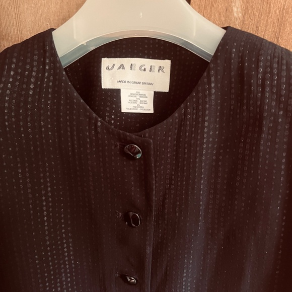 JAEGER Vintage Black Relax Shine Long Blouse Long Sleeve Great Britain Size L - Picture 3 of 13